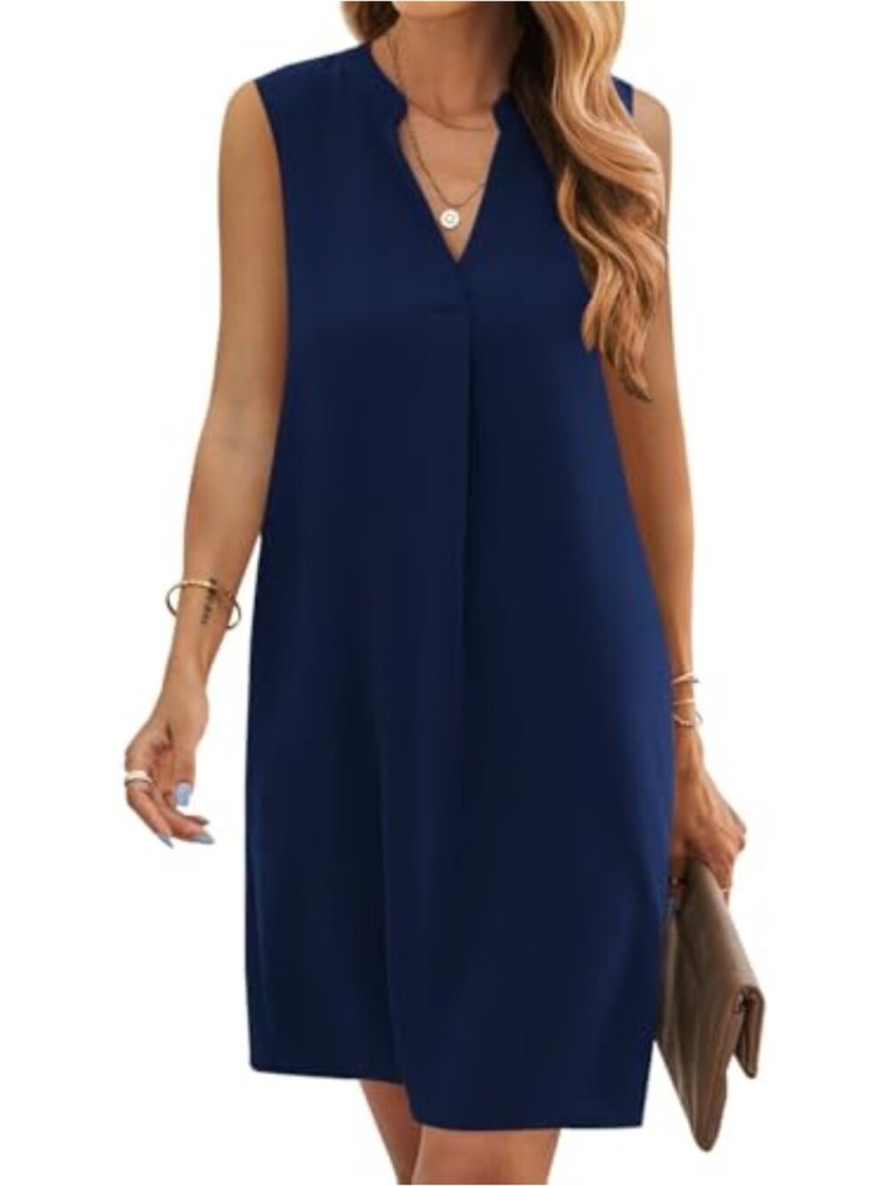 Sleeveless V-Neck Shift Dress Women Summer Lightweight